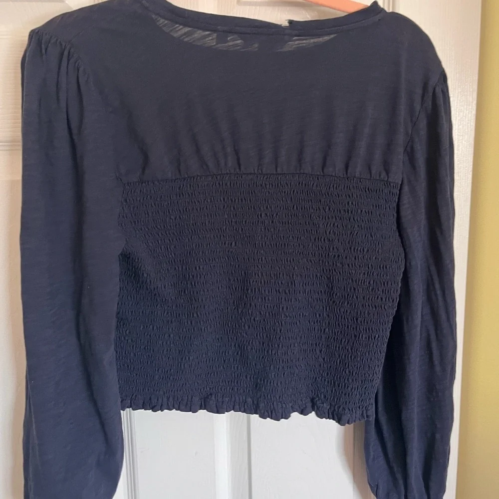 Boden Smocked Blue Crop Blouse